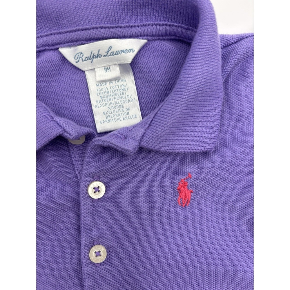 RALPH LAUREN Baby Girls Purple Polo Shirt DRESS Ruffle Hem Sz 9 mo 0032 - Picture 2 of 3